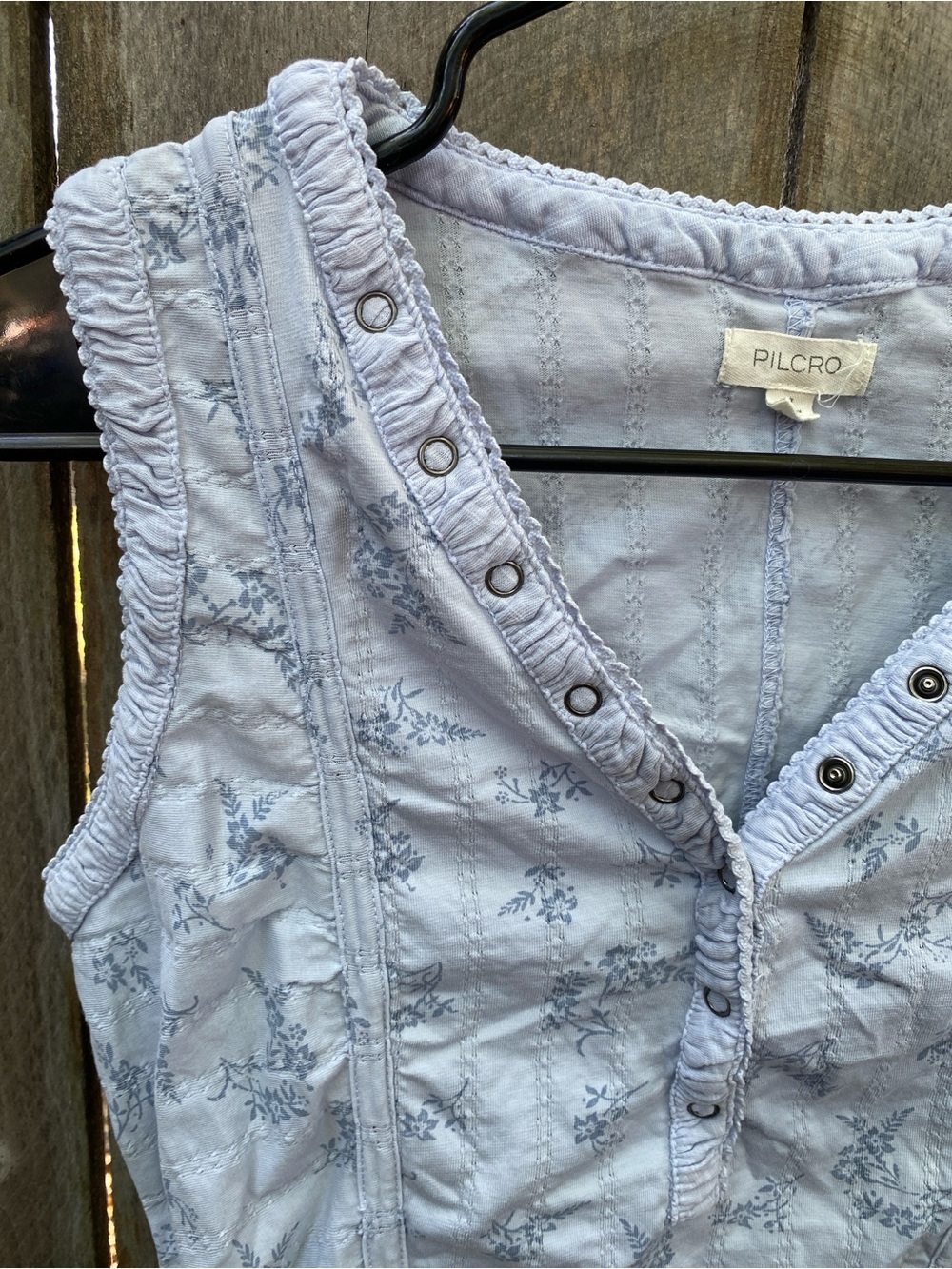 Anthropologie Pilcro Pointelle Floral Henley Tank Blue Small Y2K - Picture 3 of 9